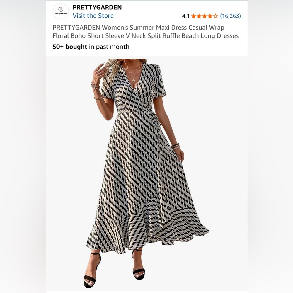 NWT Black and Cream Wrap Dress, XL